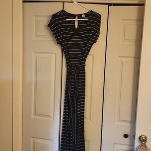 Black and white striped short sleeve jumpsuit